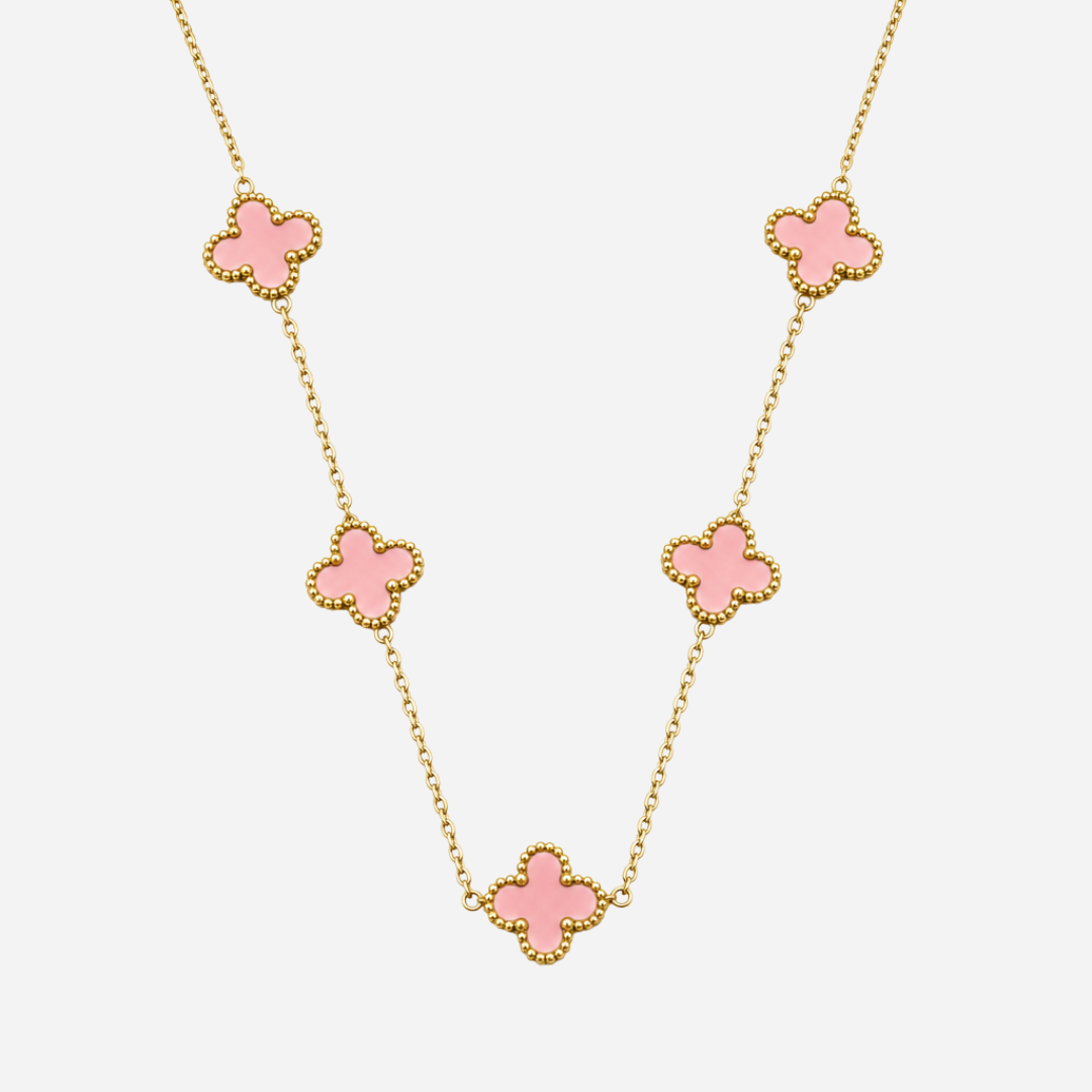 Pink Clover Station Necklace