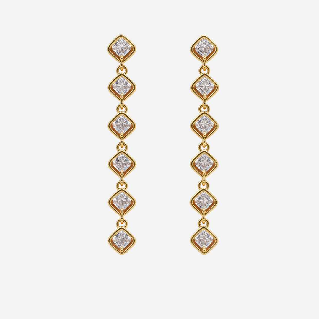 Golden Crystal Cascade Drop Earrings