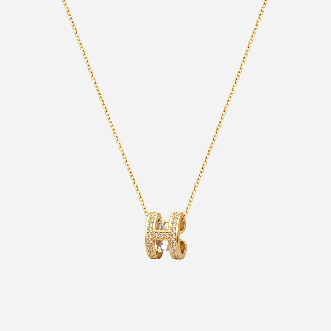 Gold Crystal H Pendant Necklace