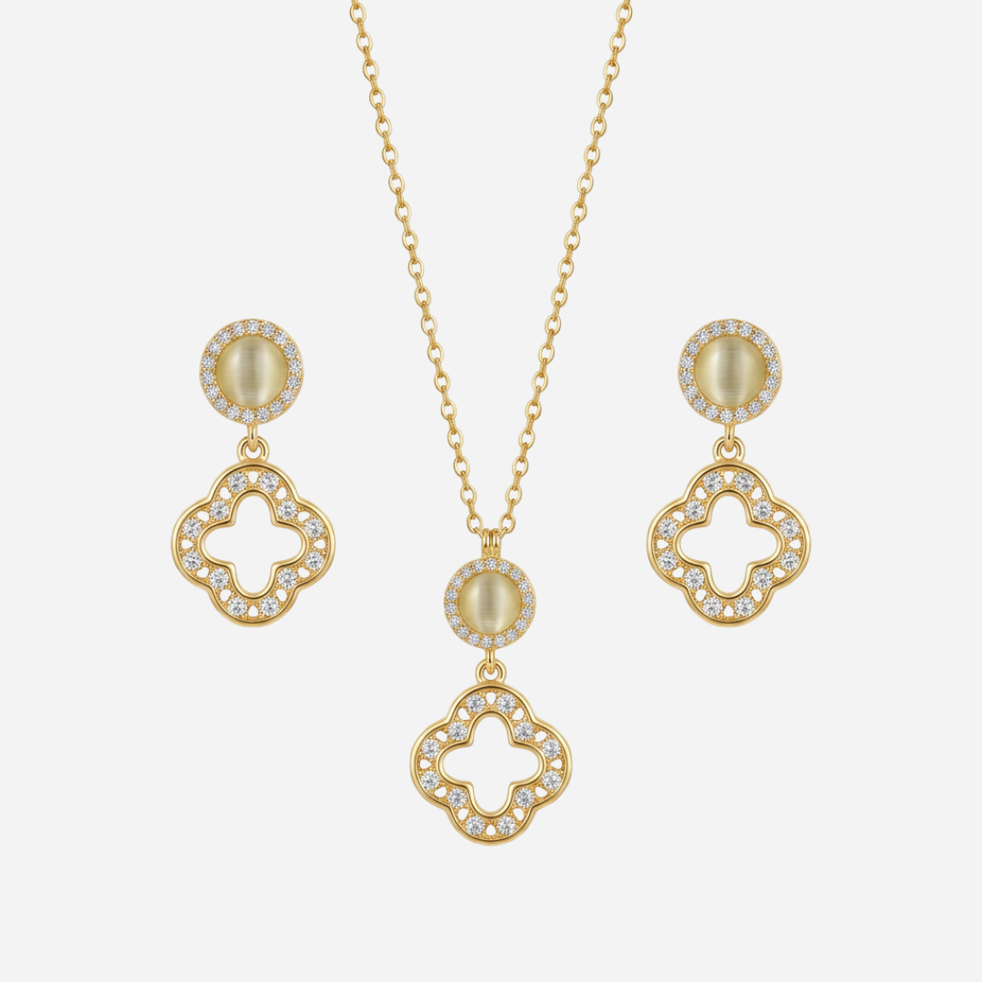 Golden Floral Drop Pendant Set