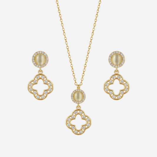Golden Floral Drop Pendant Set