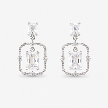 Silver Crystal Double-Rectangle Drop Earrings