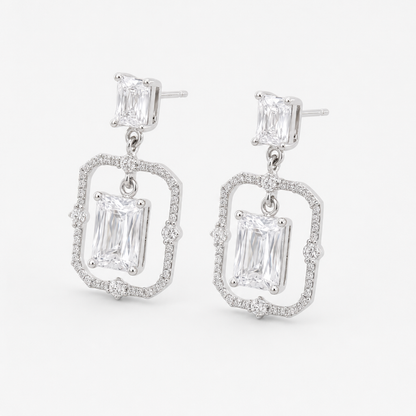 Silver Crystal Double-Rectangle Drop Earrings